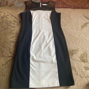 Black and White Dress with Leather Detail